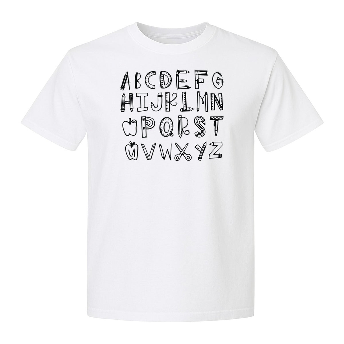 Teacher T-Shirt, Hand-Drawn A-Z Letter Design for Elementary Educators and Back to School