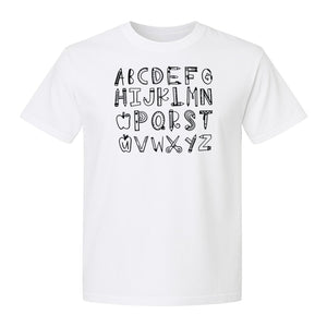 Teacher T-Shirt, Hand-Drawn A-Z Letter Design for Elementary Educators and Back to School