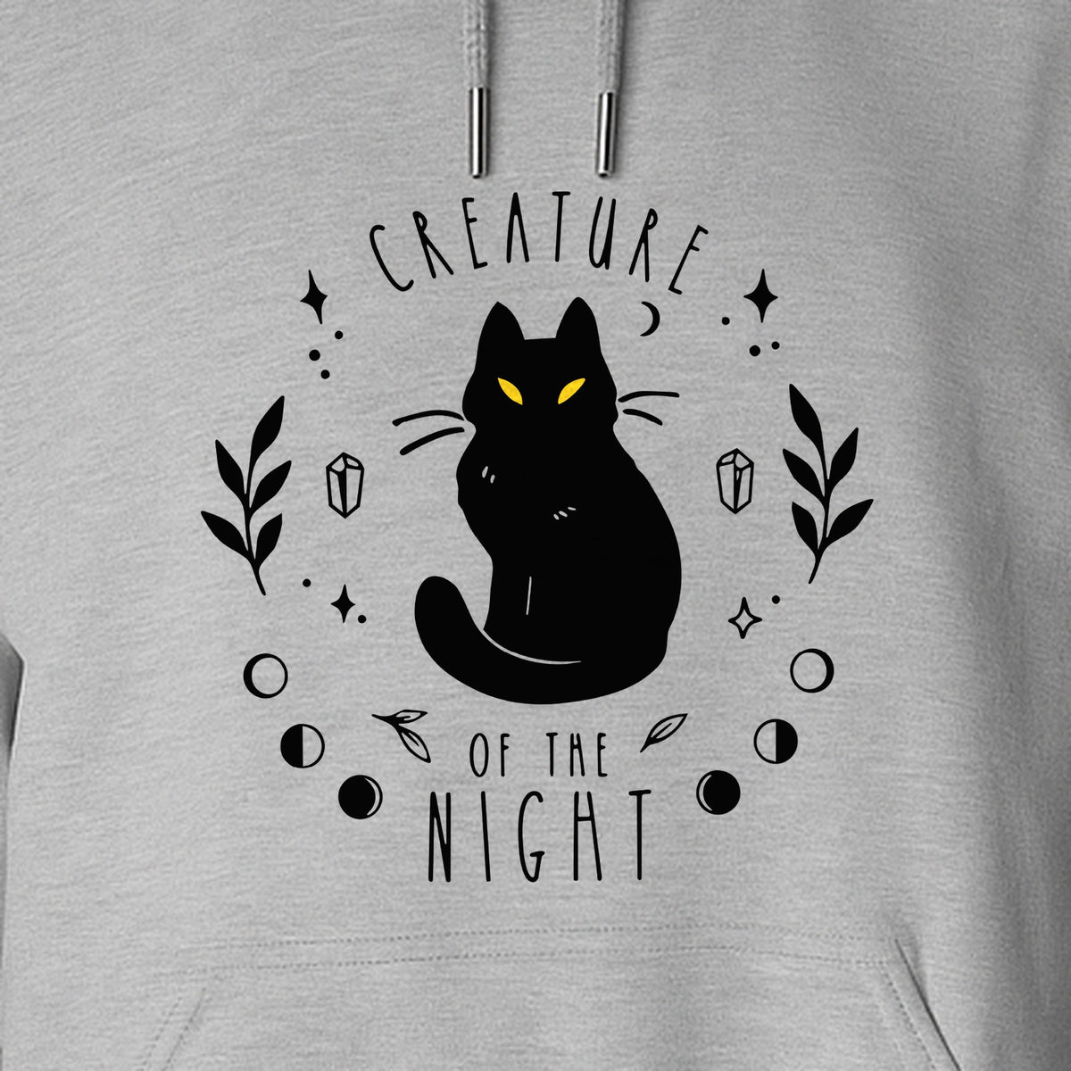 Cat Hoodie, Creature of the Night Graphic with Yellow Eyes for Spooky Season and Animal Lovers