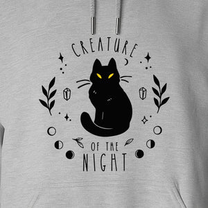 Cat Hoodie, Creature of the Night Graphic with Yellow Eyes for Spooky Season and Animal Lovers