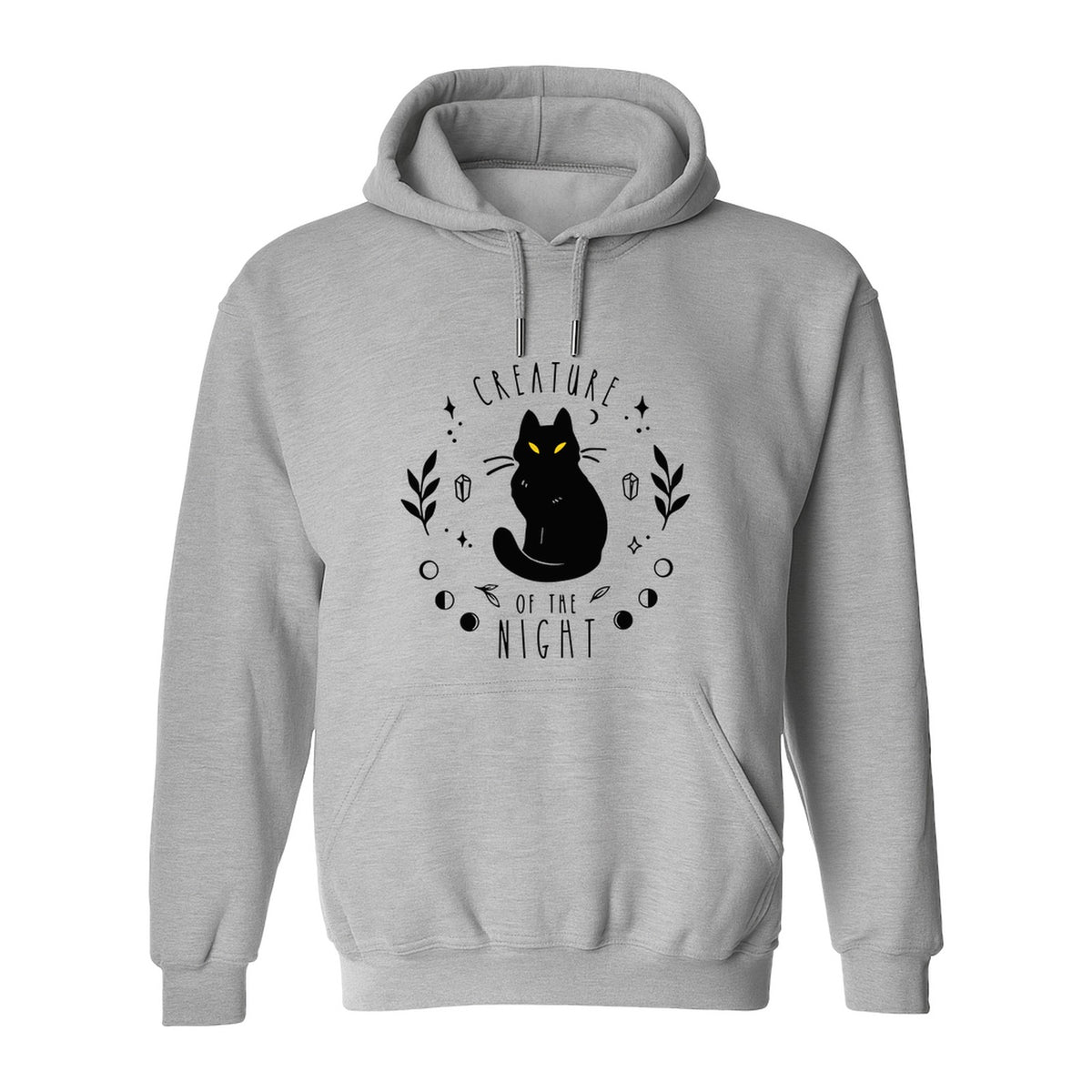 Cat Hoodie, Creature of the Night Graphic with Yellow Eyes for Spooky Season and Animal Lovers
