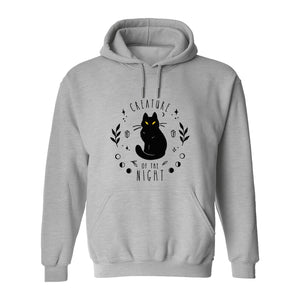 Cat Hoodie, Creature of the Night Graphic with Yellow Eyes for Spooky Season and Animal Lovers