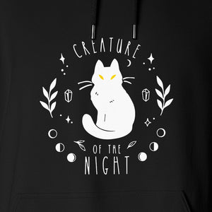 Cat Hoodie, Creature of the Night Graphic with Yellow Eyes for Spooky Season and Animal Lovers