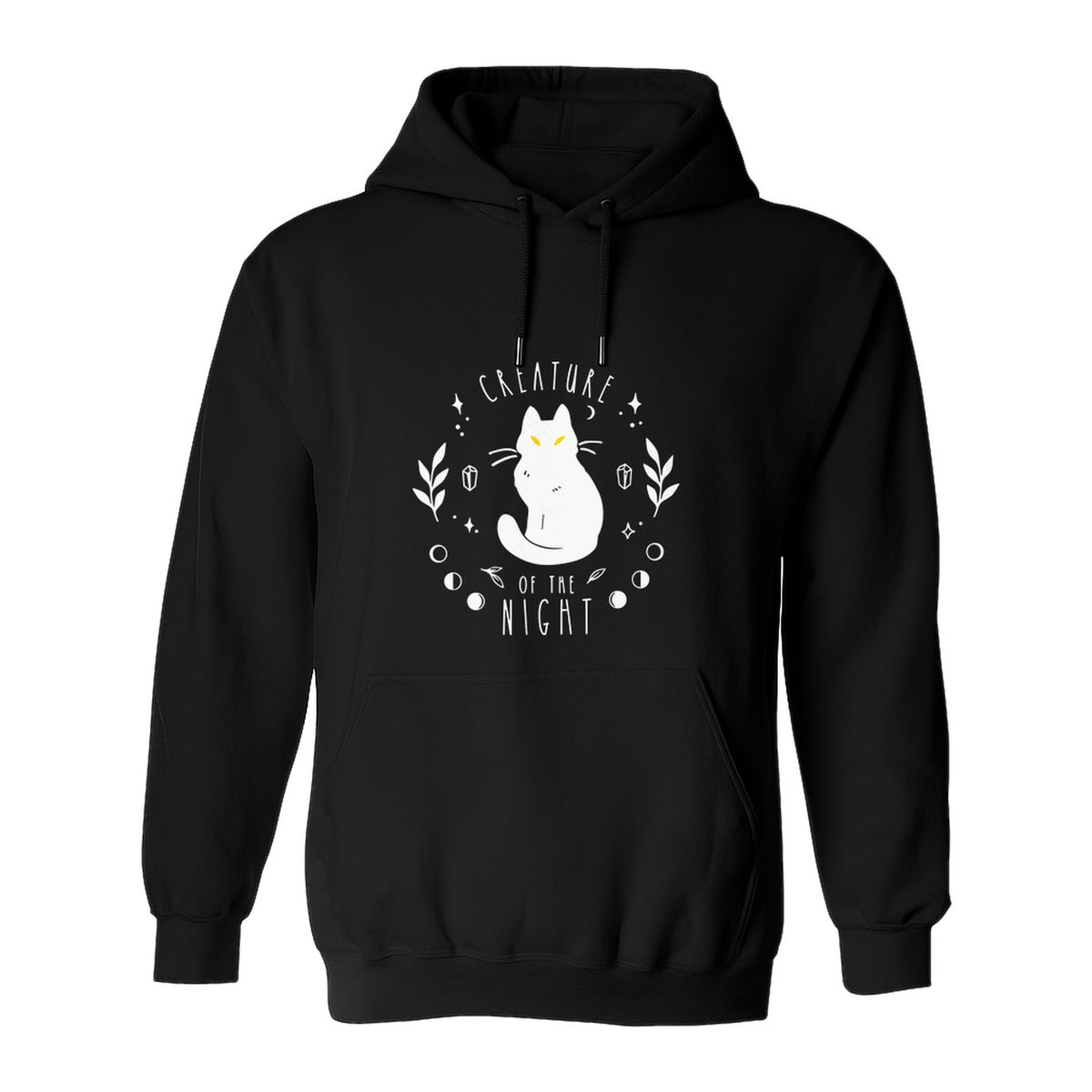 Cat Hoodie, Creature of the Night Graphic with Yellow Eyes for Spooky Season and Animal Lovers