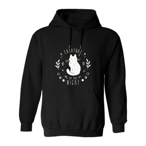 Cat Hoodie, Creature of the Night Graphic with Yellow Eyes for Spooky Season and Animal Lovers
