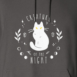 Cat Hoodie, Creature of the Night Graphic with Yellow Eyes for Spooky Season and Animal Lovers