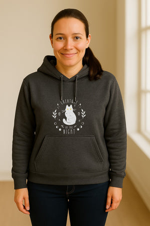 Cat Hoodie, Creature of the Night Graphic with Yellow Eyes for Spooky Season and Animal Lovers