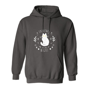 Cat Hoodie, Creature of the Night Graphic with Yellow Eyes for Spooky Season and Animal Lovers