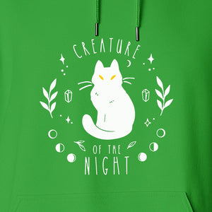 Cat Hoodie, Creature of the Night Graphic with Yellow Eyes for Spooky Season and Animal Lovers