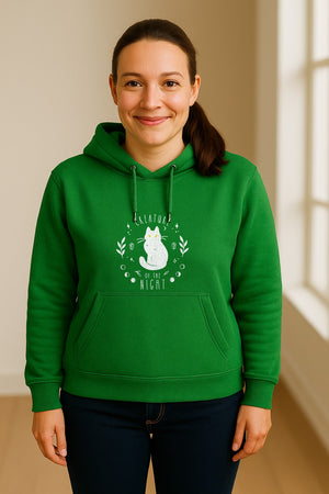 Cat Hoodie, Creature of the Night Graphic with Yellow Eyes for Spooky Season and Animal Lovers