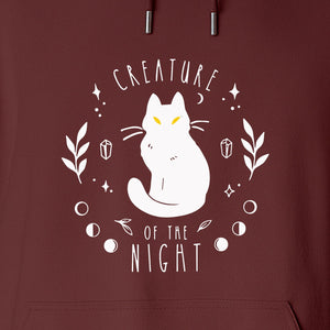 Cat Hoodie, Creature of the Night Graphic with Yellow Eyes for Spooky Season and Animal Lovers