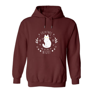 Cat Hoodie, Creature of the Night Graphic with Yellow Eyes for Spooky Season and Animal Lovers