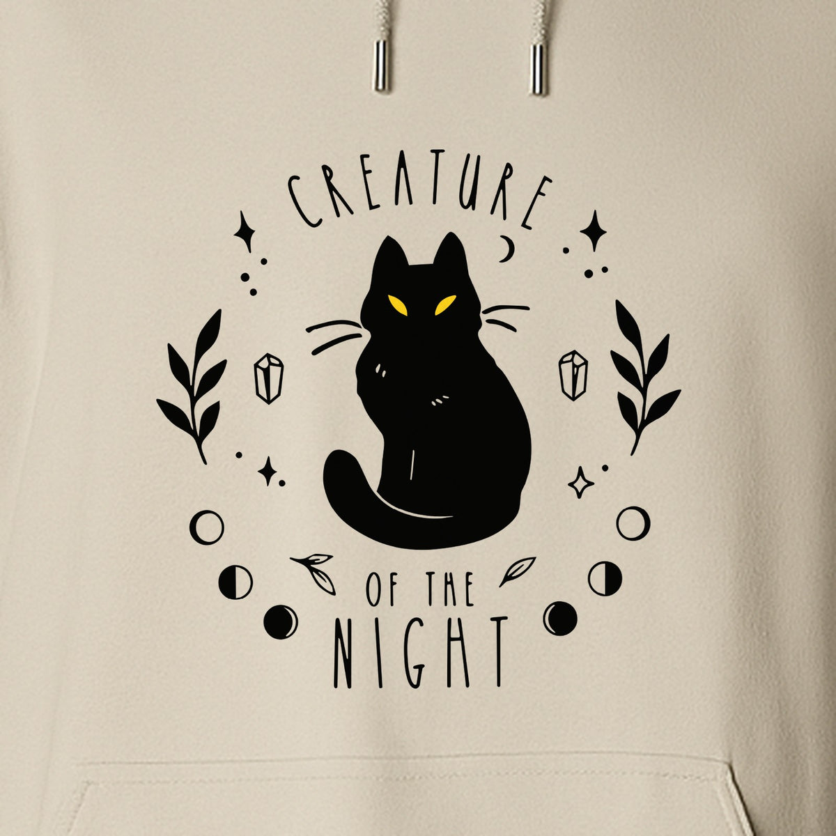 Cat Hoodie, Creature of the Night Graphic with Yellow Eyes for Spooky Season and Animal Lovers