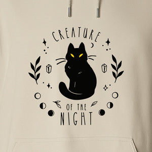 Cat Hoodie, Creature of the Night Graphic with Yellow Eyes for Spooky Season and Animal Lovers
