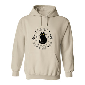 Cat Hoodie, Creature of the Night Graphic with Yellow Eyes for Spooky Season and Animal Lovers
