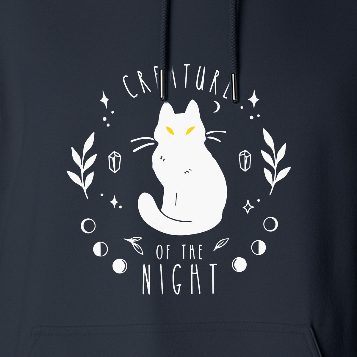 Cat Hoodie, Creature of the Night Graphic with Yellow Eyes for Spooky Season and Animal Lovers