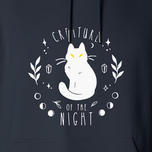 Cat Hoodie, Creature of the Night Graphic with Yellow Eyes for Spooky Season and Animal Lovers