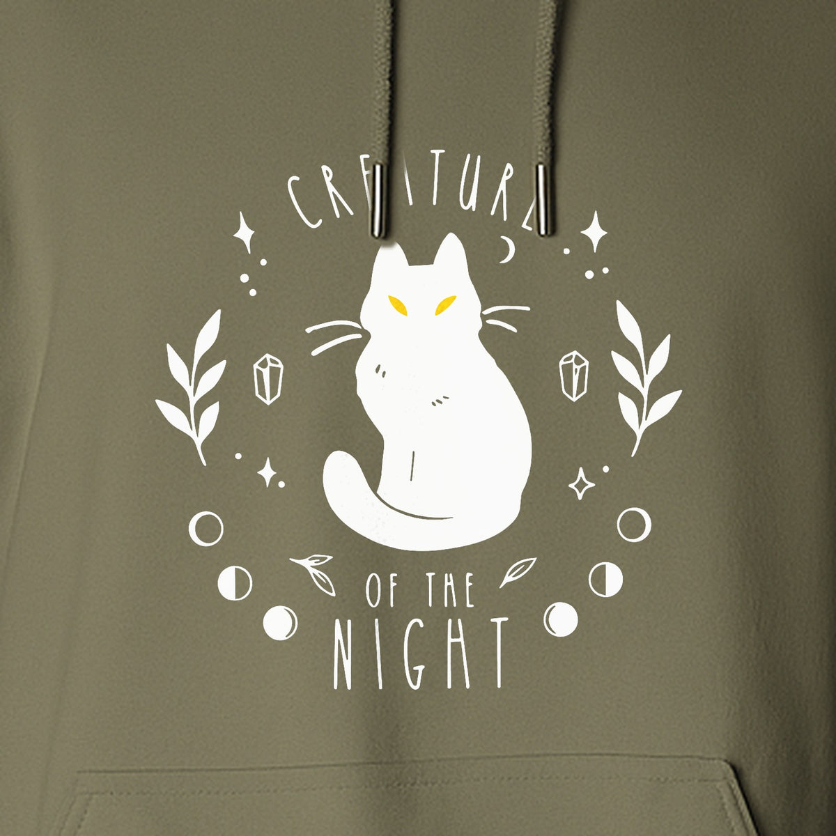 Cat Hoodie, Creature of the Night Graphic with Yellow Eyes for Spooky Season and Animal Lovers
