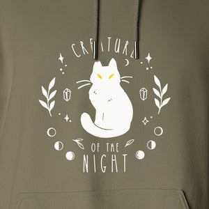 Cat Hoodie, Creature of the Night Graphic with Yellow Eyes for Spooky Season and Animal Lovers