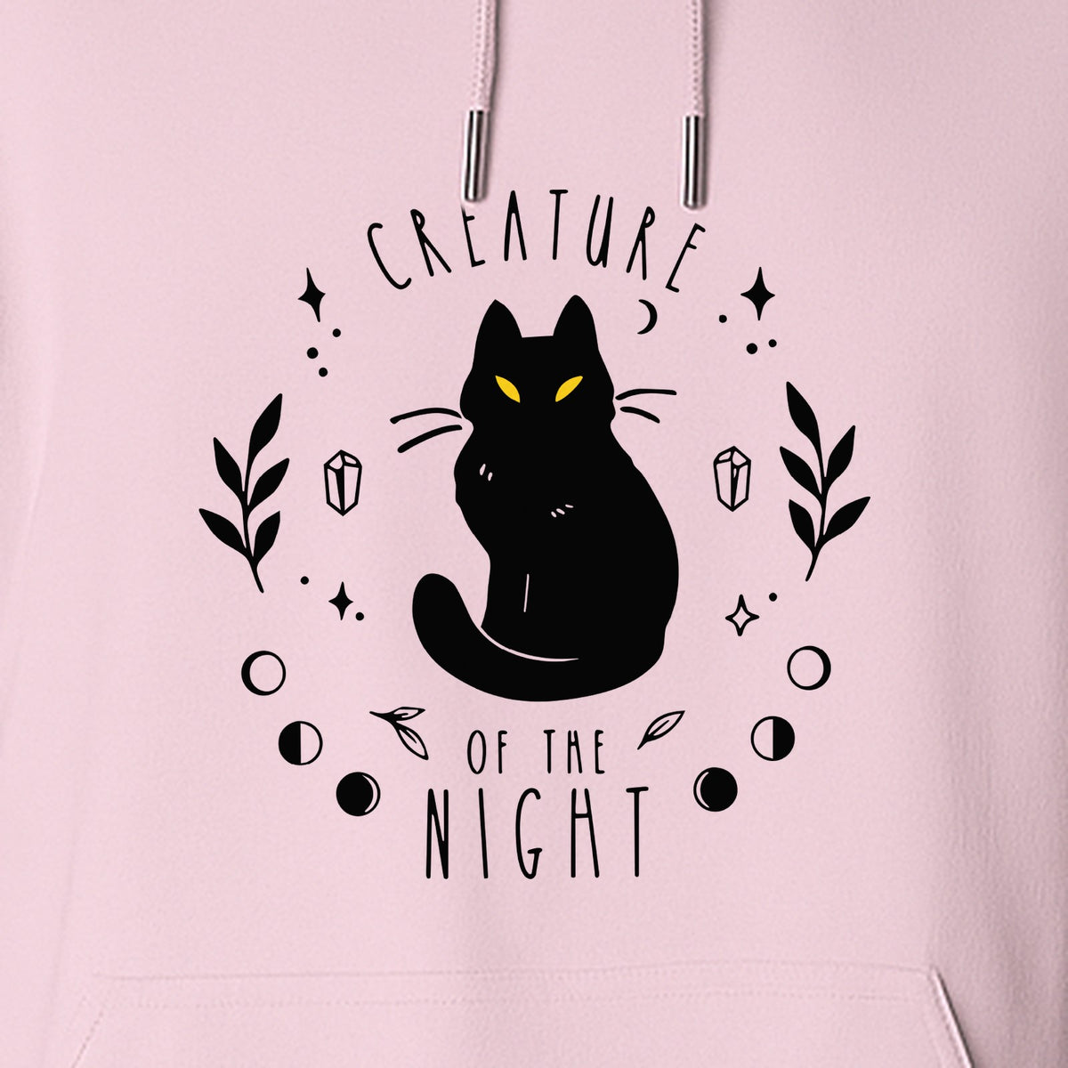 Cat Hoodie, Creature of the Night Graphic with Yellow Eyes for Spooky Season and Animal Lovers