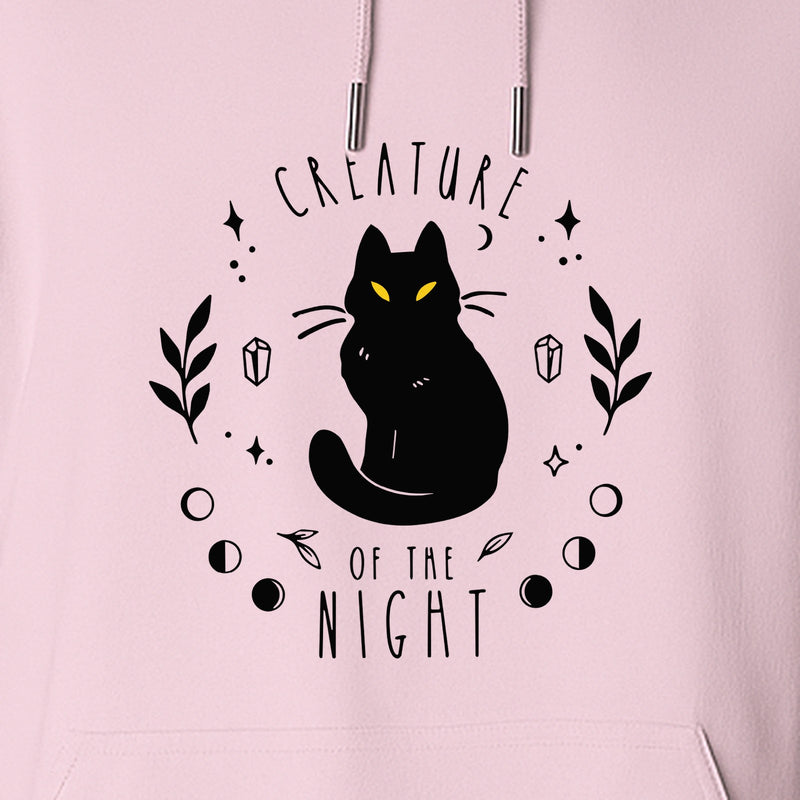 Cat Hoodie, Creature of the Night Graphic with Yellow Eyes for Spooky Season and Animal Lovers