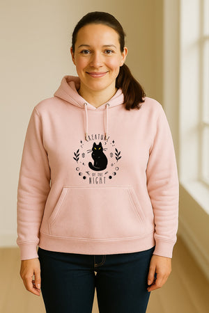 Cat Hoodie, Creature of the Night Graphic with Yellow Eyes for Spooky Season and Animal Lovers