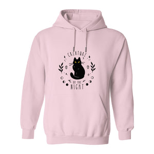 Cat Hoodie, Creature of the Night Graphic with Yellow Eyes for Spooky Season and Animal Lovers