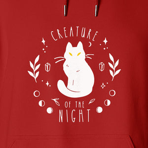 Cat Hoodie, Creature of the Night Graphic with Yellow Eyes for Spooky Season and Animal Lovers