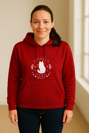 Cat Hoodie, Creature of the Night Graphic with Yellow Eyes for Spooky Season and Animal Lovers