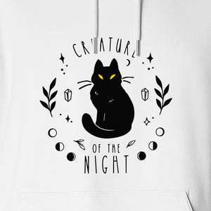 Cat Hoodie, Creature of the Night Graphic with Yellow Eyes for Spooky Season and Animal Lovers