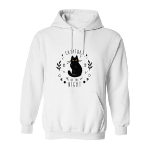 Cat Hoodie, Creature of the Night Graphic with Yellow Eyes for Spooky Season and Animal Lovers