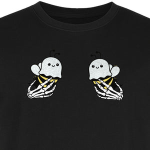 Halloween T-Shirt, Ghost Bee and Skeleton Hands Design for Spooky Season Costume Parties