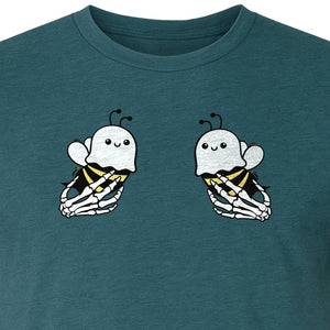 Halloween T-Shirt, Ghost Bee and Skeleton Hands Design for Spooky Season Costume Parties
