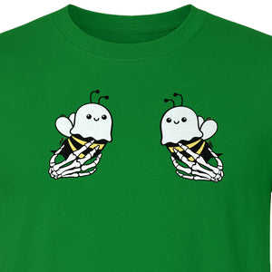 Halloween T-Shirt, Ghost Bee and Skeleton Hands Design for Spooky Season Costume Parties