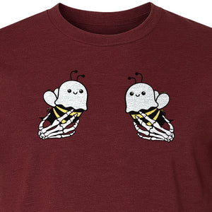 Halloween T-Shirt, Ghost Bee and Skeleton Hands Design for Spooky Season Costume Parties