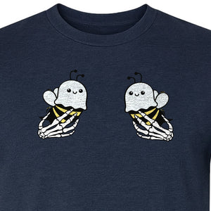 Halloween T-Shirt, Ghost Bee and Skeleton Hands Design for Spooky Season Costume Parties