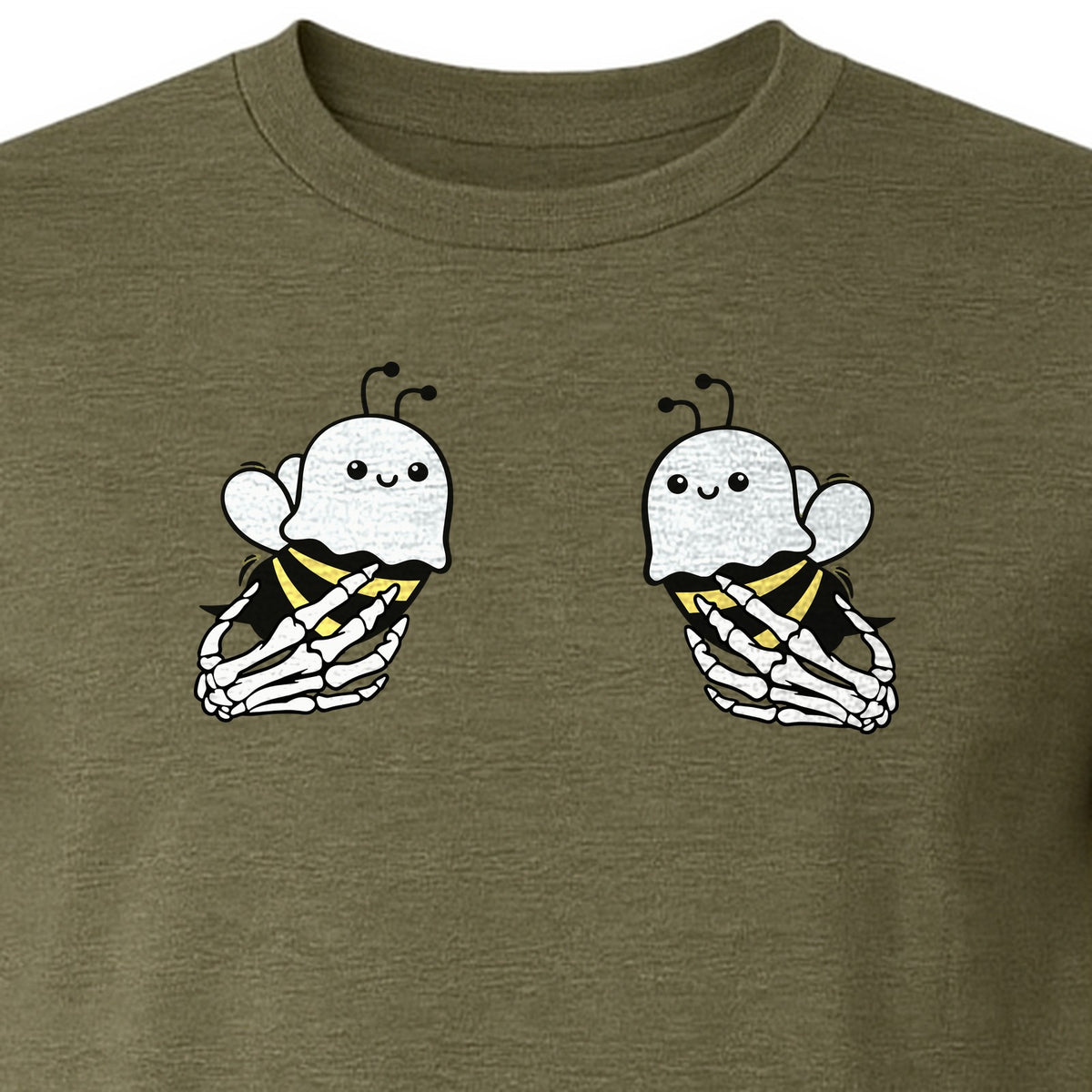 Halloween T-Shirt, Ghost Bee and Skeleton Hands Design for Spooky Season Costume Parties
