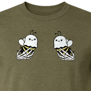 Halloween T-Shirt, Ghost Bee and Skeleton Hands Design for Spooky Season Costume Parties