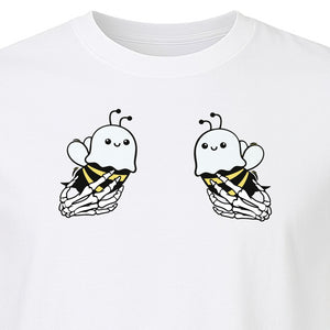 Halloween T-Shirt, Ghost Bee and Skeleton Hands Design for Spooky Season Costume Parties