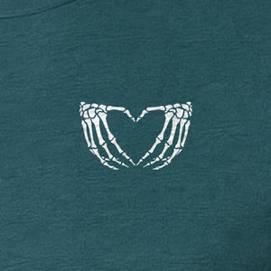Skeleton Hands Heart T-Shirt, Small Left Chest Spooky Season Graphic for Halloween Gifts