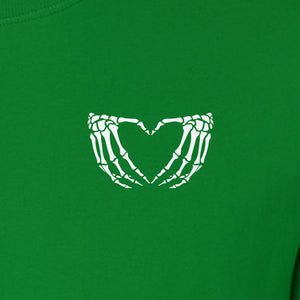 Skeleton Hands Heart T-Shirt, Small Left Chest Spooky Season Graphic for Halloween Gifts