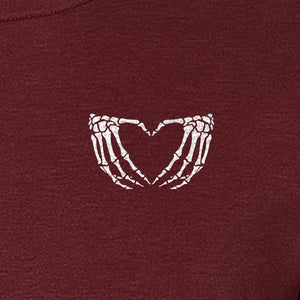 Skeleton Hands Heart T-Shirt, Small Left Chest Spooky Season Graphic for Halloween Gifts