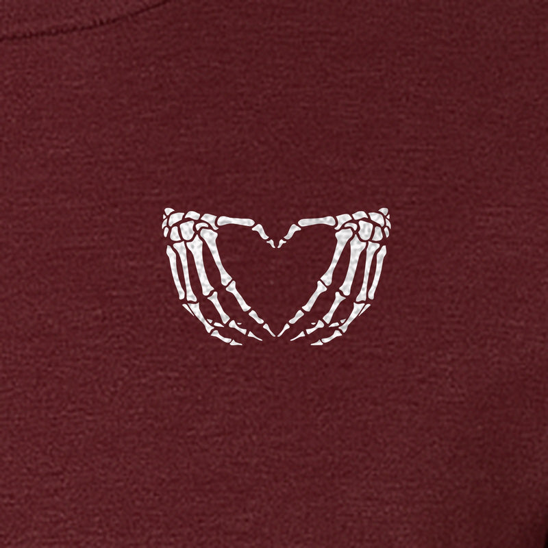 Skeleton Hands Heart T-Shirt, Small Left Chest Spooky Season Graphic for Halloween Gifts