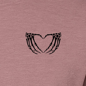 Skeleton Hands Heart T-Shirt, Small Left Chest Spooky Season Graphic for Halloween Gifts