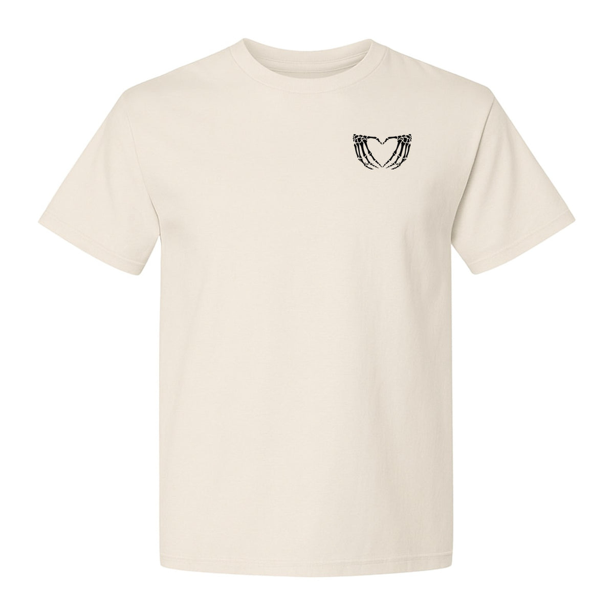 Skeleton Hands Heart T-Shirt, Small Left Chest Spooky Season Graphic for Halloween Gifts