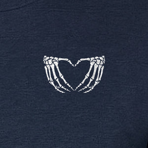 Skeleton Hands Heart T-Shirt, Small Left Chest Spooky Season Graphic for Halloween Gifts