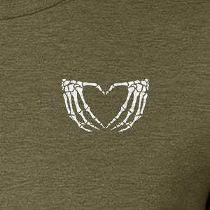 Skeleton Hands Heart T-Shirt, Small Left Chest Spooky Season Graphic for Halloween Gifts