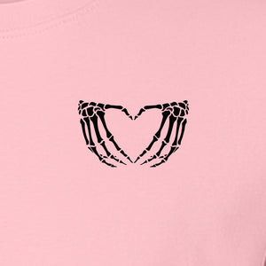 Skeleton Hands Heart T-Shirt, Small Left Chest Spooky Season Graphic for Halloween Gifts