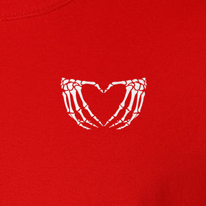 Skeleton Hands Heart T-Shirt, Small Left Chest Spooky Season Graphic for Halloween Gifts
