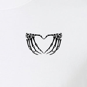 Skeleton Hands Heart T-Shirt, Small Left Chest Spooky Season Graphic for Halloween Gifts